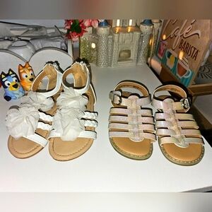 2 Pairs Size 7 Laura Ashley and Cat & Jack White Sandals Bundle Set
